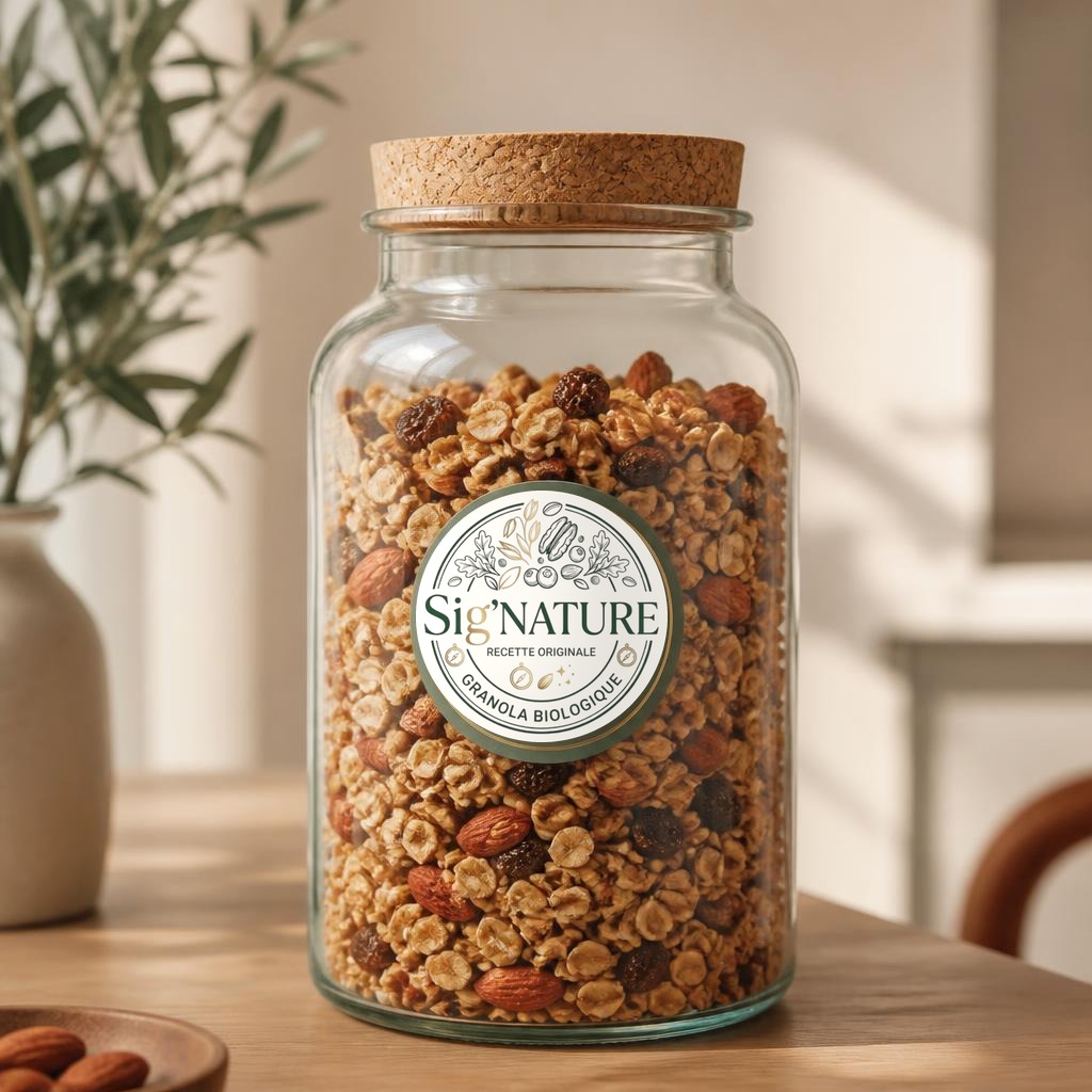 Bocal en verre réutilisable Sig'Nature de 600 g avec bouchon en liège